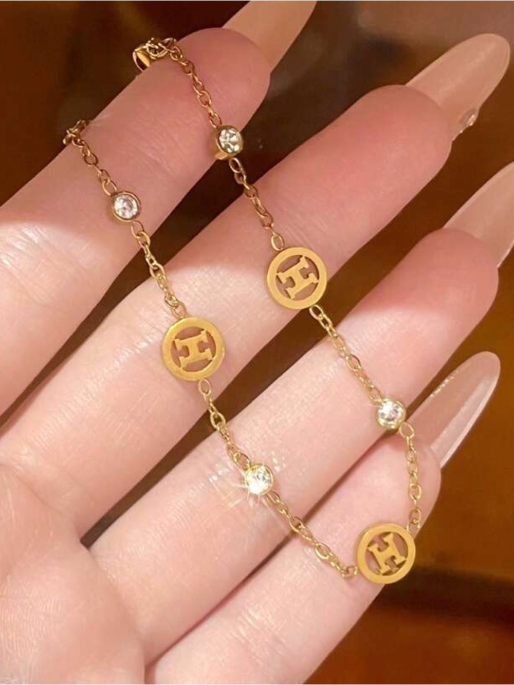 Gold Letter H Link Necklace with Crystal Accents